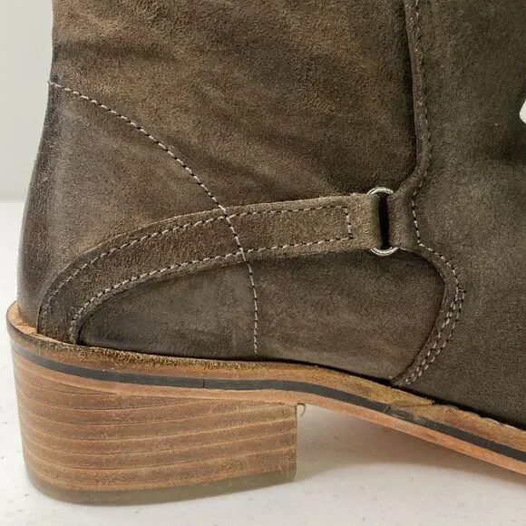 Diba True Suede Distressed Caspian Pull-On Bootie Low Stack Heel Square Toe